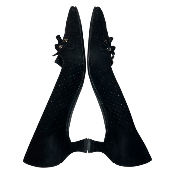 Stuart Weitzman Black Suede Square Toe Kitten Heel Size 8 N - Picture 13 of 15